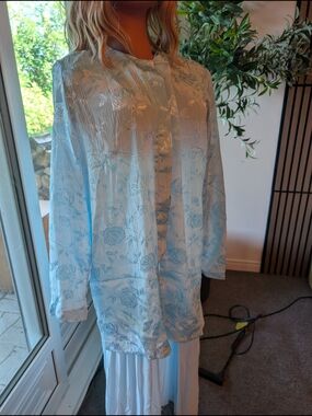 Light Blue Floral Nightgown In Two Set